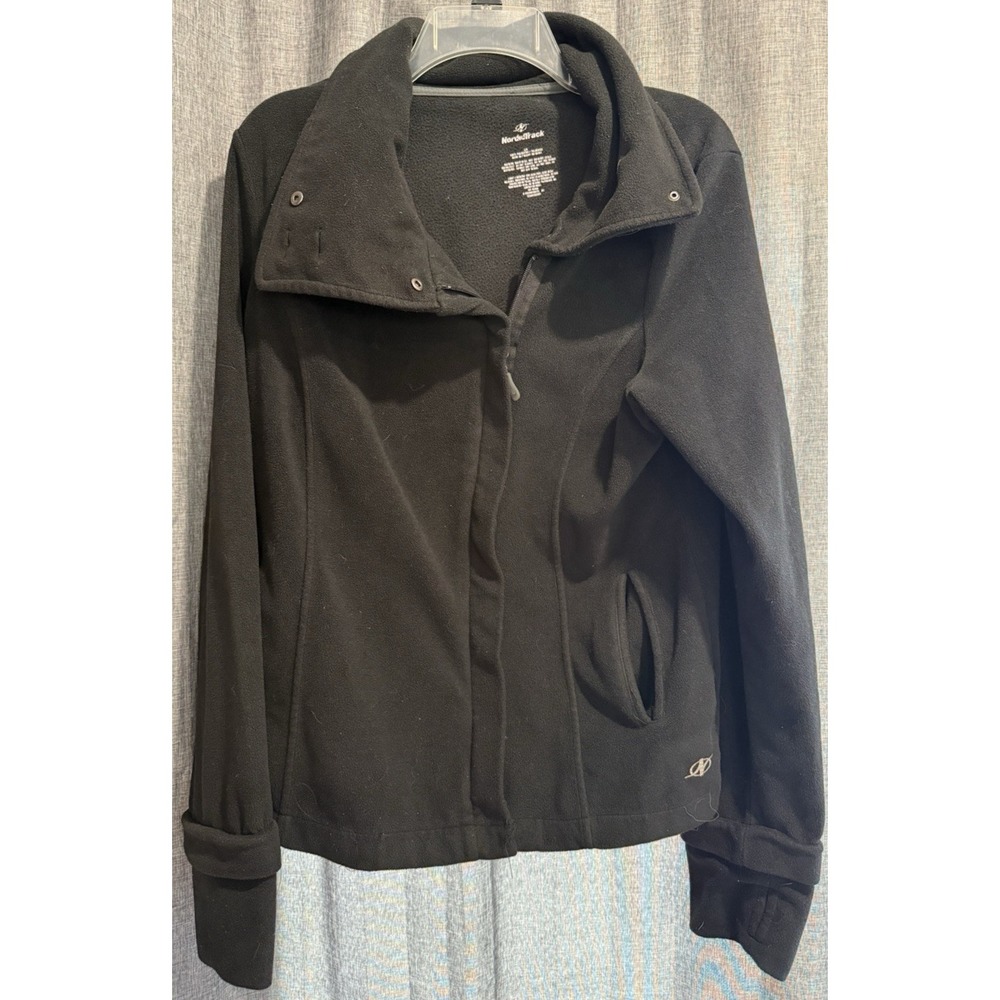 Nordictrack Women's Large Black Fleece Jacket Full Zip Pockets Thumb holes Snaps